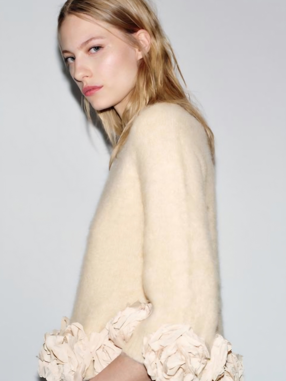 Zara Cream Floral-Trim Mohair Blend Sweater